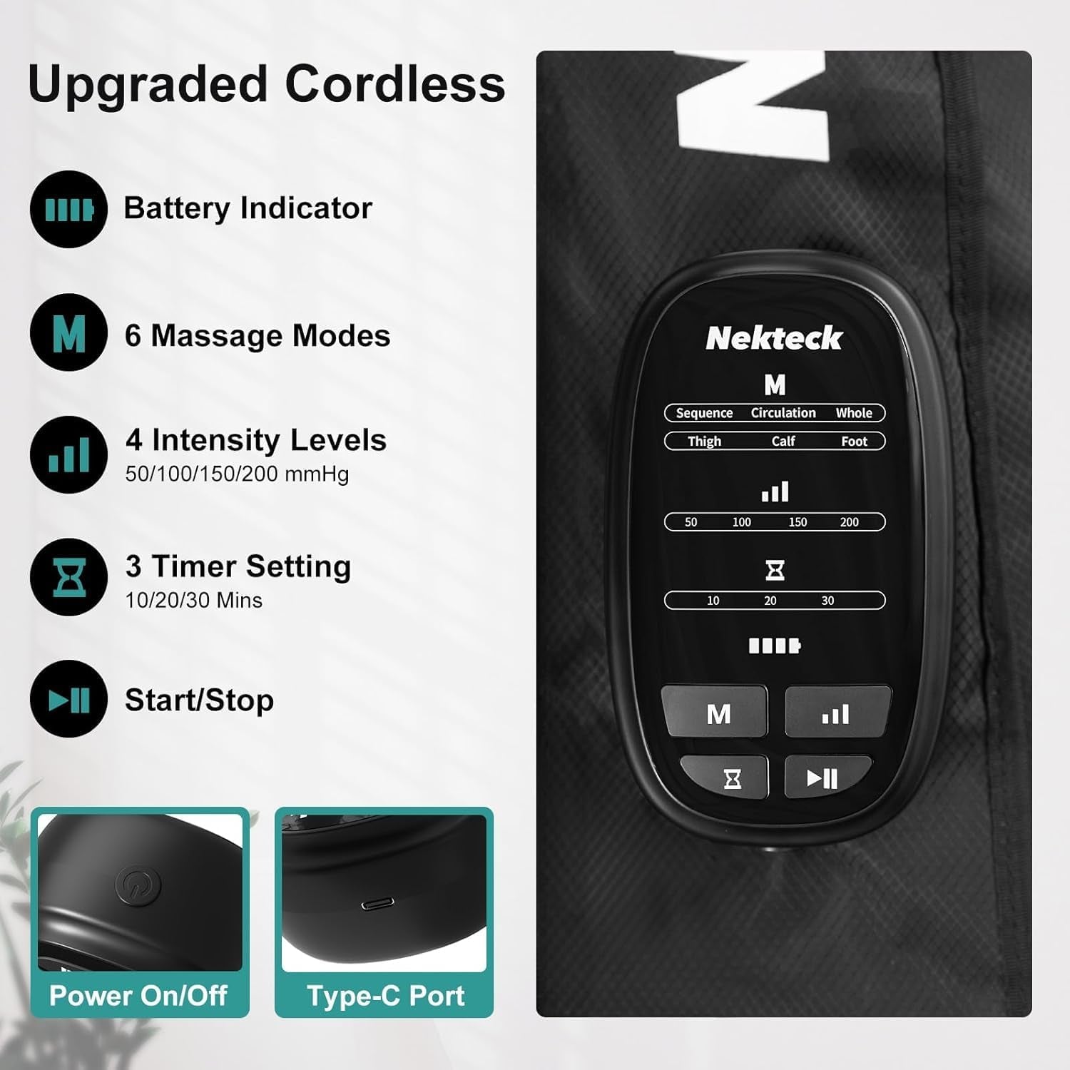 Cordless Leg Compression Massager Recovery System, (2-Pack) Middle | Rechargeable Compression Boots, 6 Modes, 4 Intensities, 3 Timer, FSA Eligible HSA Legs Relaxation Gifts for Athletes Gym