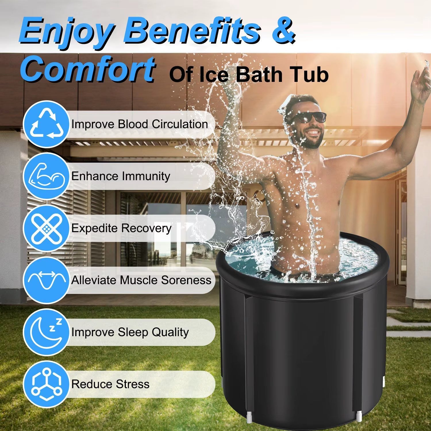 97Gal Large Size Portable Ice Bath Tub 660LBS Capacity Cold Water Therapy Plunge for Adults Athletes Recovery Outdoor Therapy