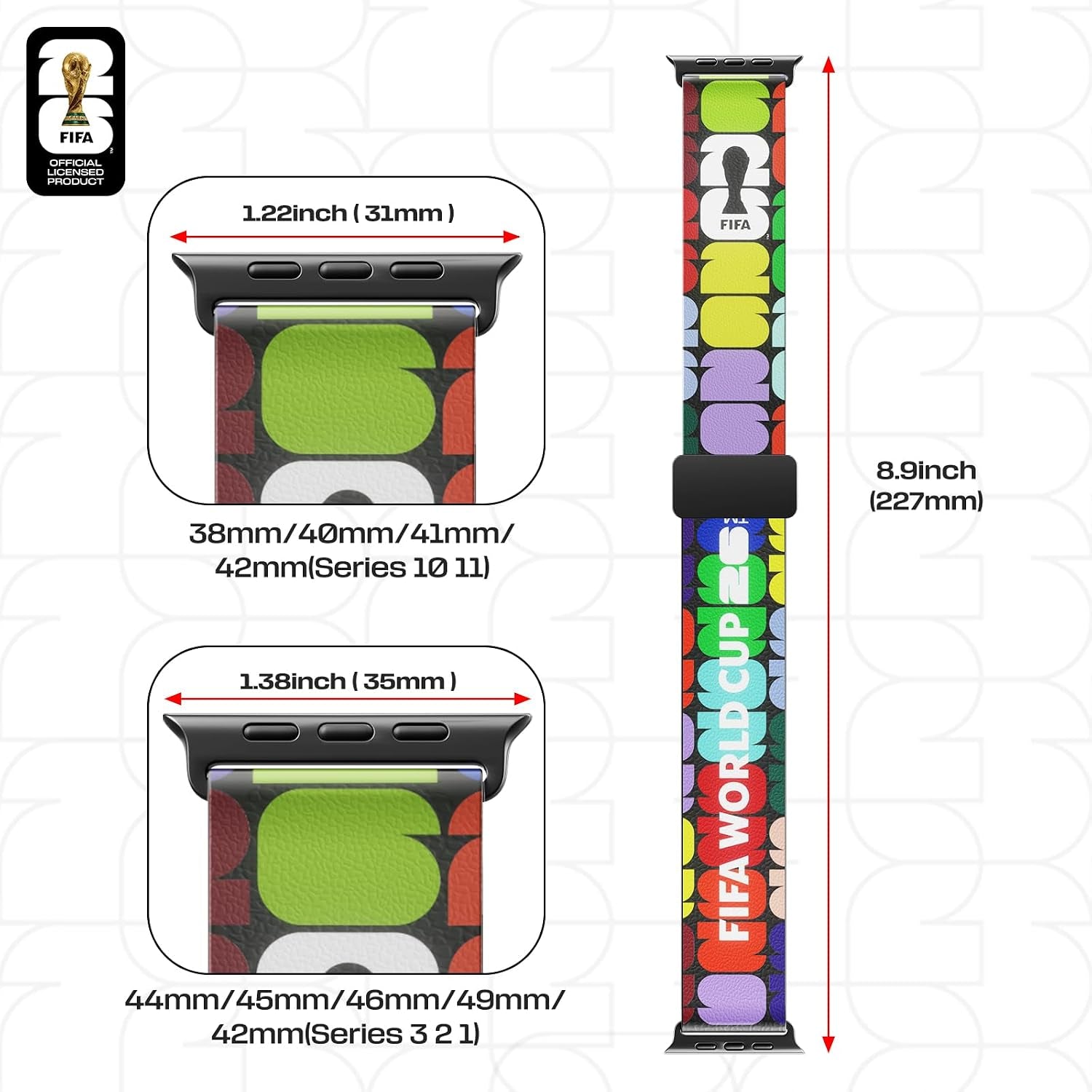 FIFA World Cup Magnetic 2026 Silicone Band Compatible Witch Apple Watch Bands 38Mm 40Mm 41Mm 42Mm 44Mm 45Mm 46Mm 49Mm Women Men, Soft Black Sport Replacement Strap for Iwatch Series
