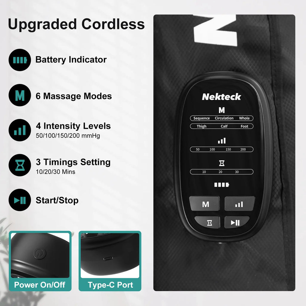 Nekteck Cordless Leg Massager Recovery System (Single Leg Only), Air Compression Massage, Full Leg Boots for Circulation and Pain Relief Comfort Daily