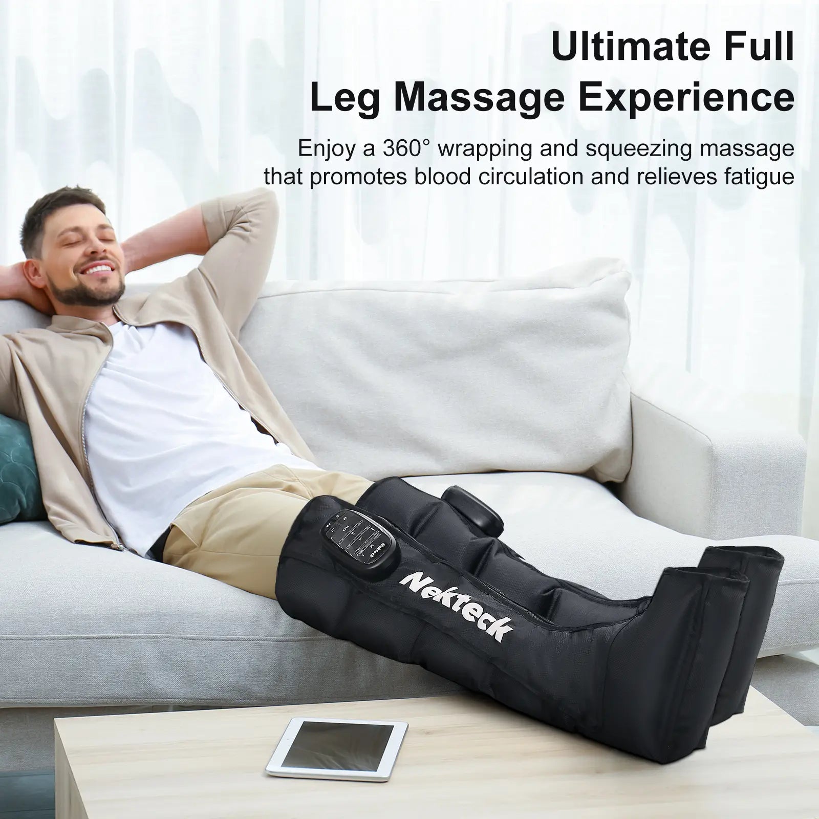 Nekteck Cordless Leg Massager Recovery System (Single Leg Only), Air Compression Massage, Full Leg Boots for Circulation and Pain Relief Comfort Daily