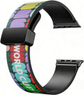 FIFA World Cup Magnetic 2026 Silicone Band Compatible Witch Apple Watch Bands 38Mm 40Mm 41Mm 42Mm 44Mm 45Mm 46Mm 49Mm Women Men, Soft Black Sport Replacement Strap for Iwatch Series