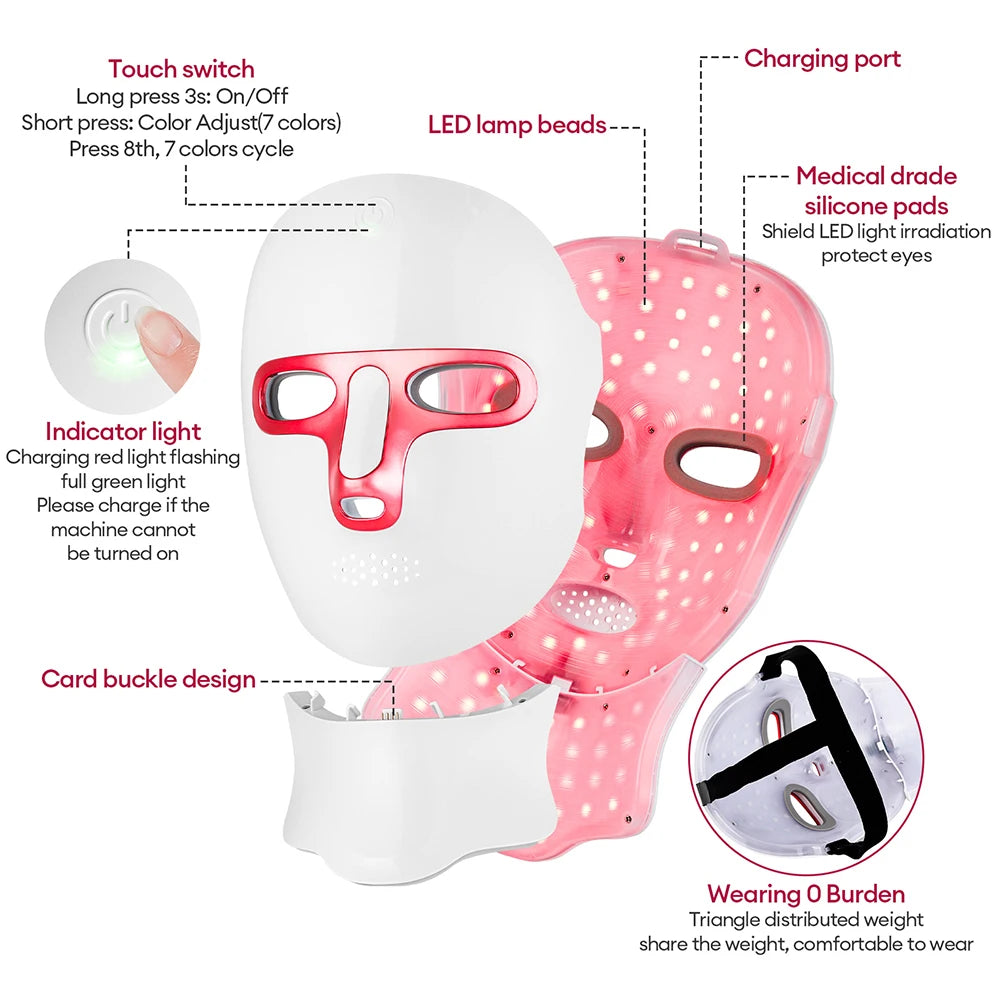 Wireless 7-Color LED Face & Neck Mask Rechargeable Photon Therapy Device