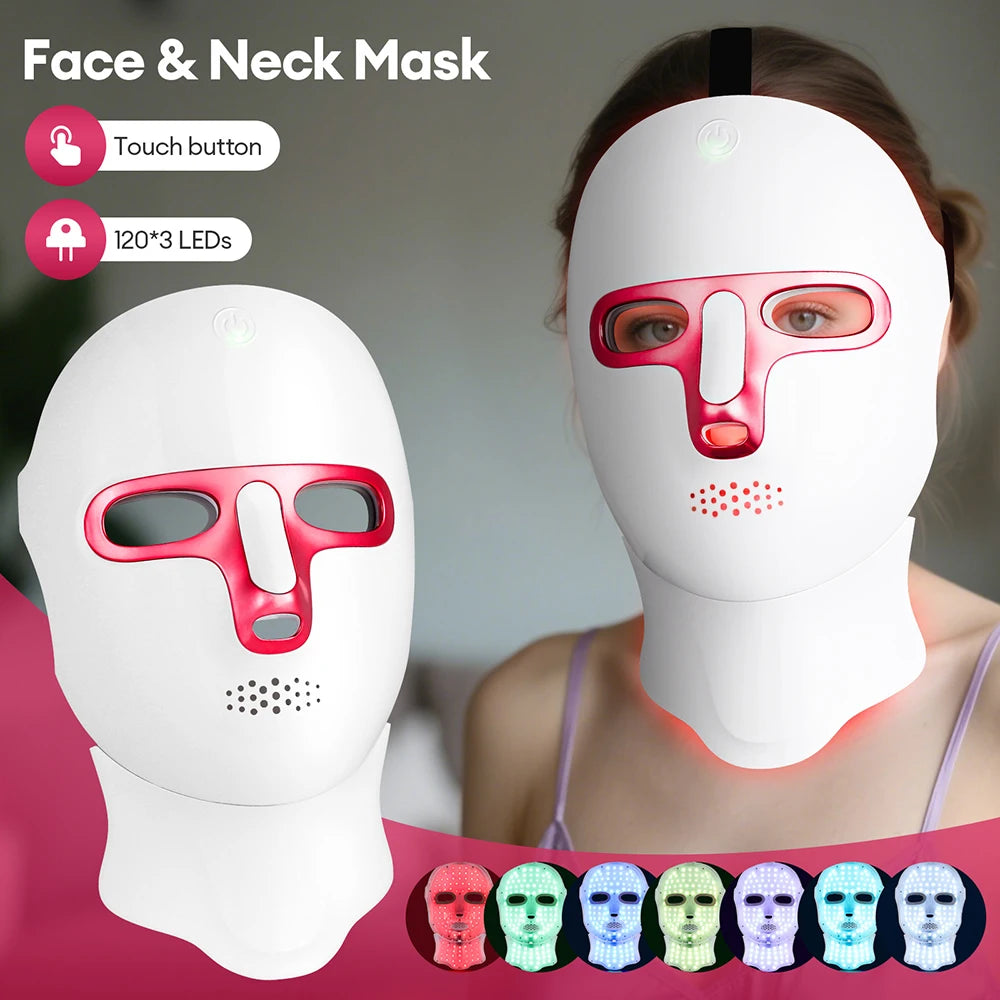 Wireless 7-Color LED Face & Neck Mask Rechargeable Photon Therapy Device