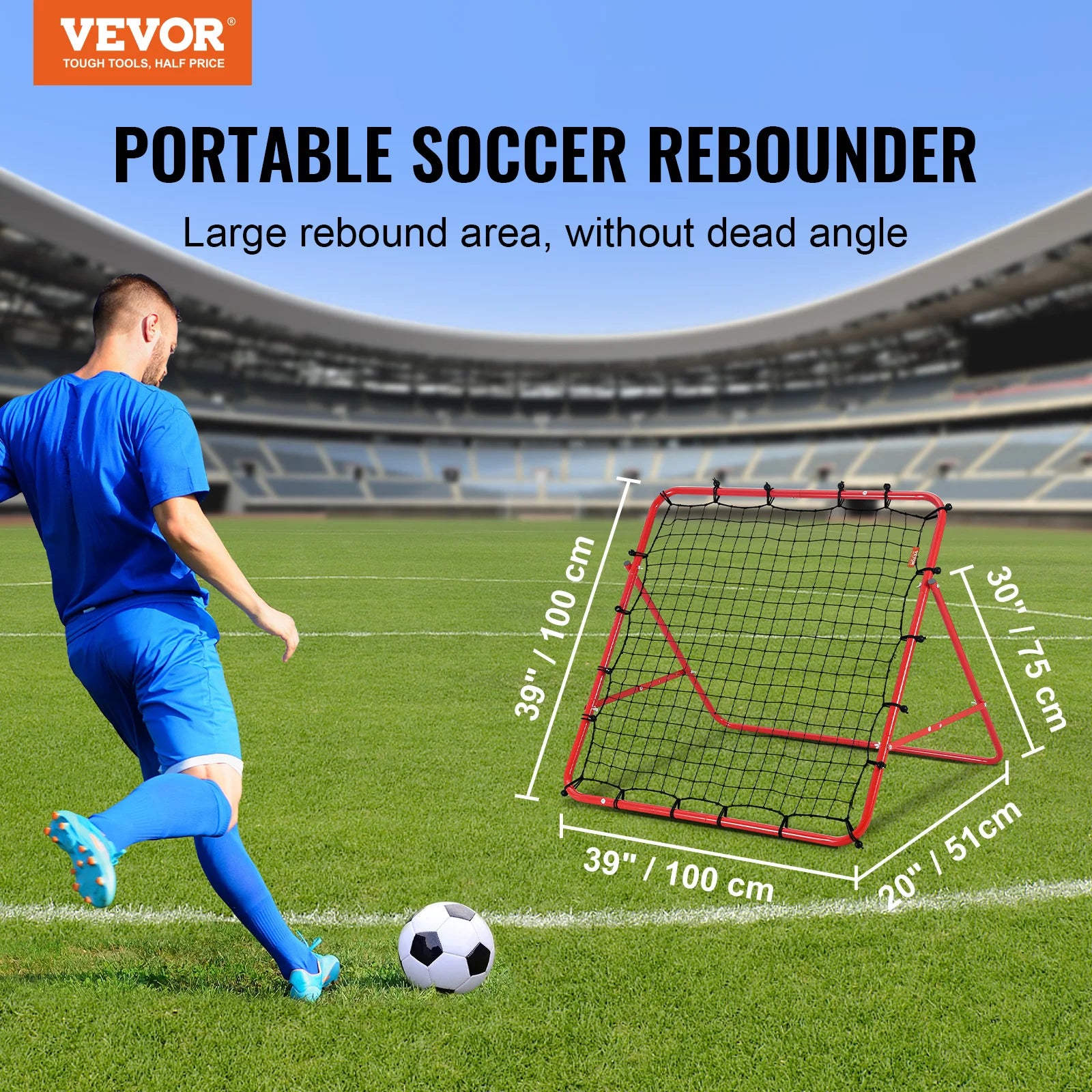 Soccer Rebounder Net Portable Football Training Equipment Adjustable Angle 39x39 ft