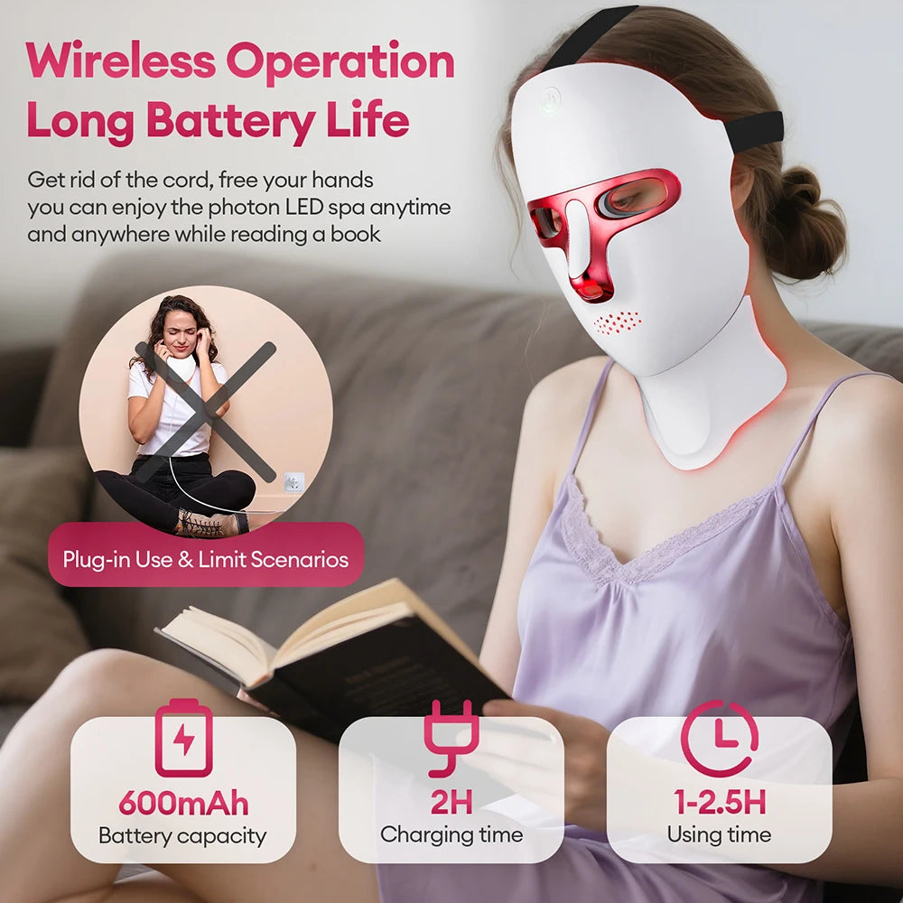 Wireless 7-Color LED Face & Neck Mask Rechargeable Photon Therapy Device