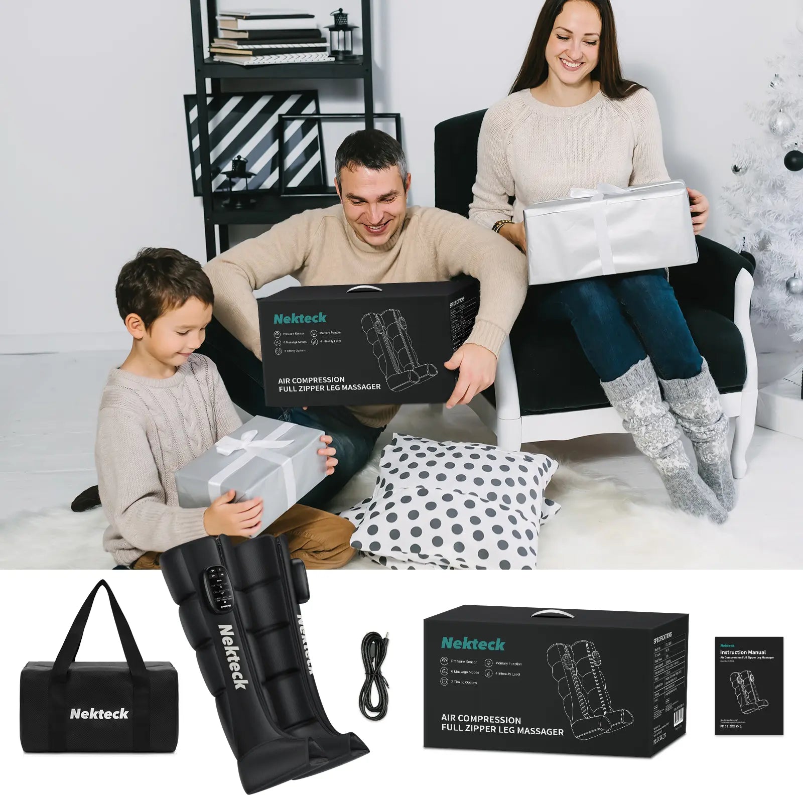 Nekteck Cordless Leg Massager Recovery System (Single Leg Only), Air Compression Massage, Full Leg Boots for Circulation and Pain Relief Comfort Daily