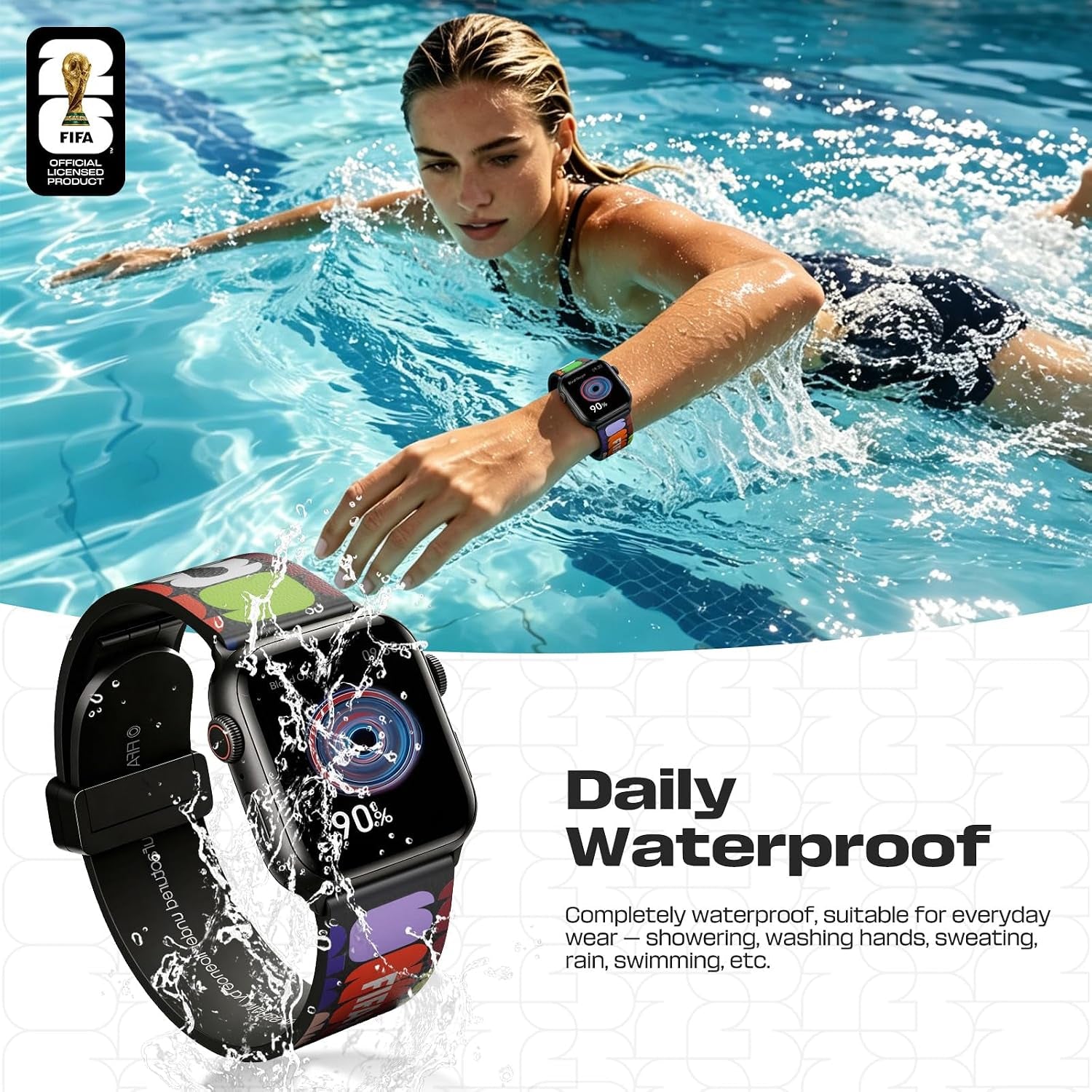 FIFA World Cup Magnetic 2026 Silicone Band Compatible Witch Apple Watch Bands 38Mm 40Mm 41Mm 42Mm 44Mm 45Mm 46Mm 49Mm Women Men, Soft Black Sport Replacement Strap for Iwatch Series