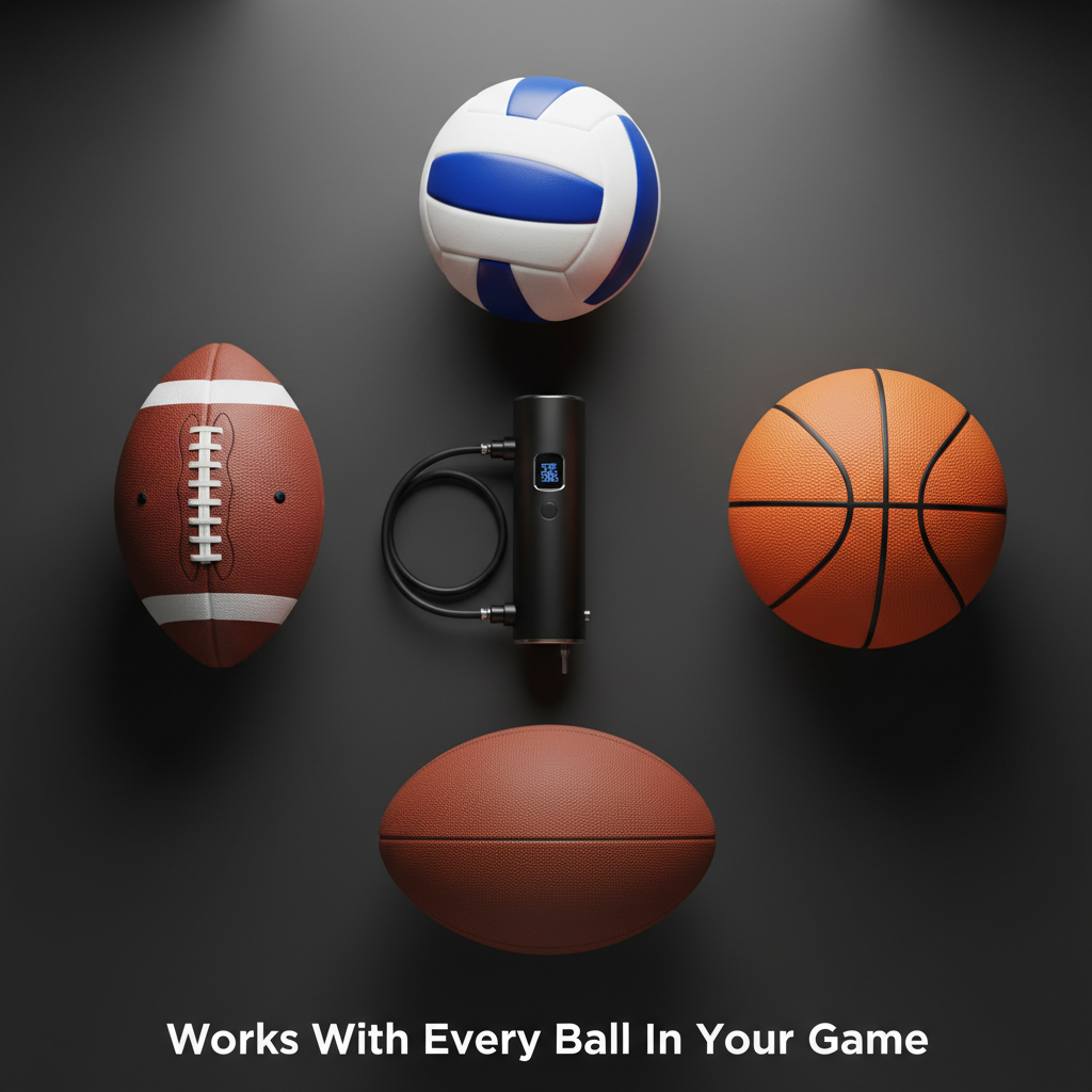 Tekkerz Smart Ball Pump multi-sport compatibility - football basketball volleyball rugby ball